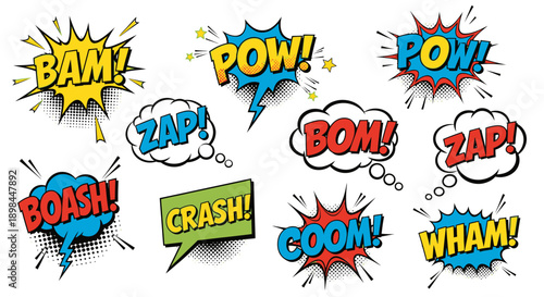 comic book speech bubbles with sound effects