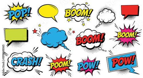 Comic book speech bubbles and explosion effects