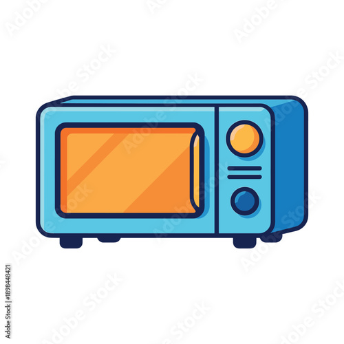 Blue microwave oven with orange window flat vector
