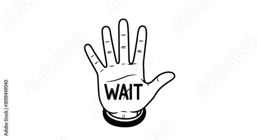 hand with wait text on palm