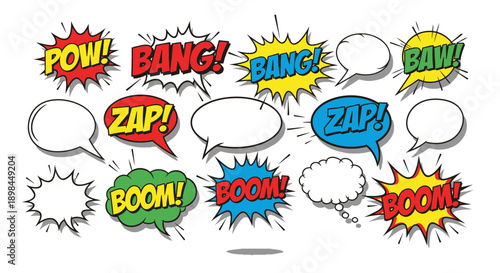 comic book speech bubbles with sound effects