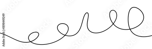 One black squiggle cable line, wavy and curvy stroke. Wiggly irregular long element isolated on white background, vector illustration.