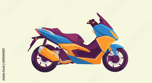 Colorful illustration of a modern scooter with vibrant hues.
