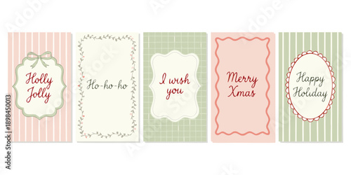 Pastel Holiday Greeting Card Set with Festive Messages