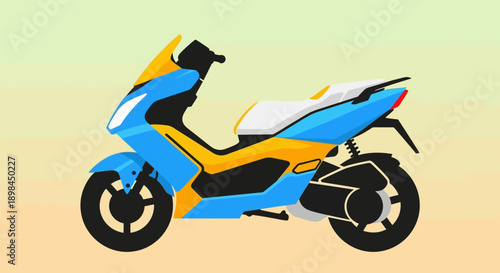 Colorful illustration of a modern motor scooter on a gradient background.