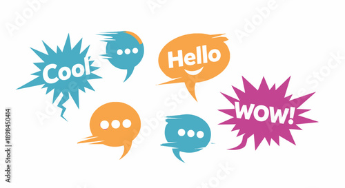 colorful speech bubbles with hello and wow