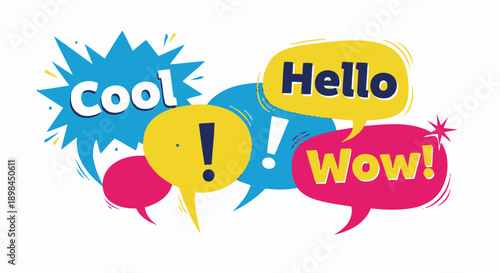 vibrant comic speech bubbles with cool hello wow text