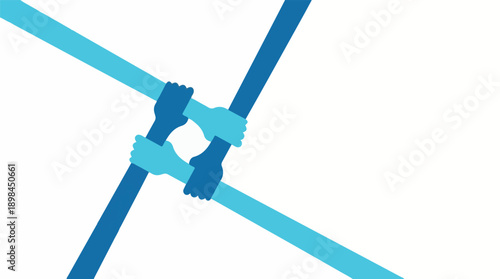 Abstract illustration of four hands gripping wrists in a circle for unity and teamwork.