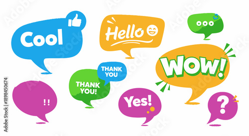 colorful speech bubbles with positive expressions