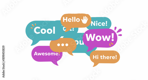 colorful speech bubbles with positive words