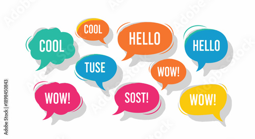 colorful speech bubbles with hello and wow