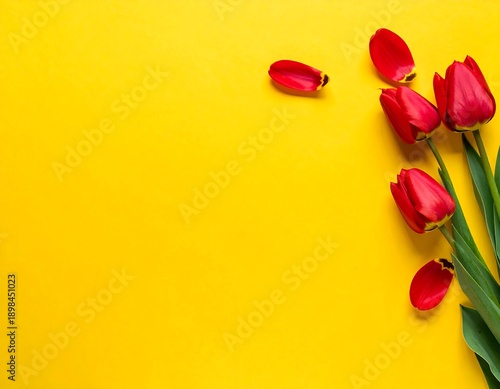 Wallpaper Mural Red Tulips on Bright Yellow Background. Torontodigital.ca