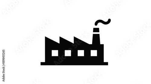 Simple black and white factory icon with a smoking chimney.