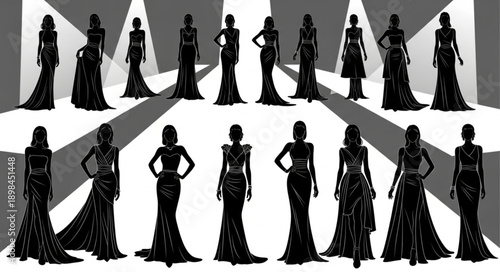 Fashion Show Runway Models Displaying Elegant Gowns.
