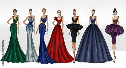 Fashionable Evening Gowns on Mannequins.