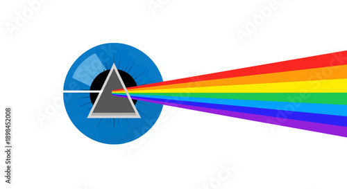 White light ray splitting into rainbow colors through a prism over a