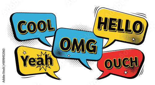 colorful comic speech bubbles with expressions