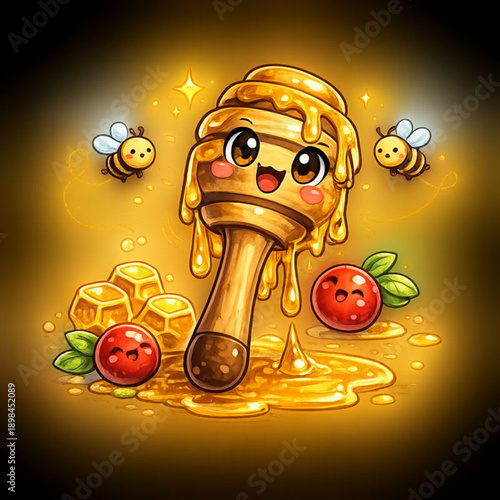 Honey dipper and bees in bliss