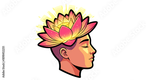 Person meditating with glowing lotus flower for spiritual
