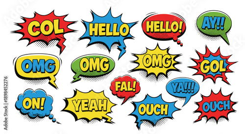 colorful comic speech bubbles with various expressions