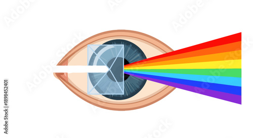 Vision concept with human eye splitting light into a spectrum