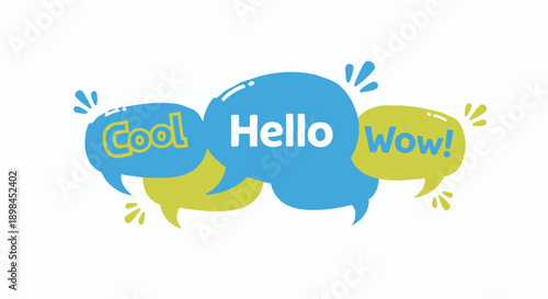hello speech bubbles with cool and wow