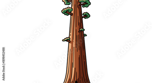 Vibrant illustration of a tall majestic tree trunk with small green