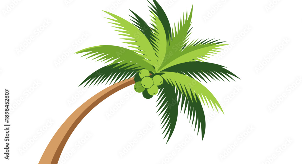 Fototapeta premium Vibrant cartoon coconut tree swaying on a sunny tropical beach