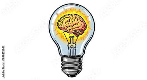 Human brain glowing inside a light bulb symbolizing a brilliant new