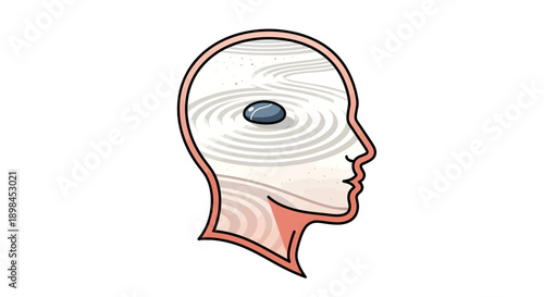Zen garden inside a human head symbolizing peaceful mindfulness