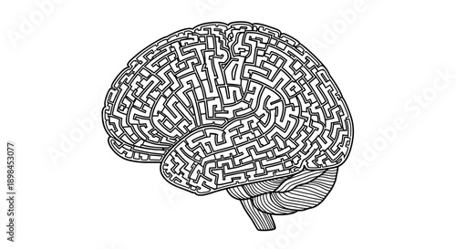 Intricate human brain conceptualized as a complex maze