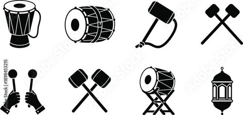 Islamic Ramadan Drums and Lanterns with Mallets and Hands (43
