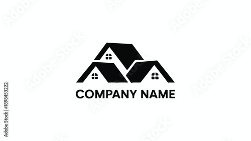 Minimalist Real Estate Logo with Modern House Rooftops and Bold Branding.