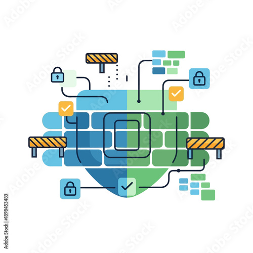 Digital security shield with locks icons.