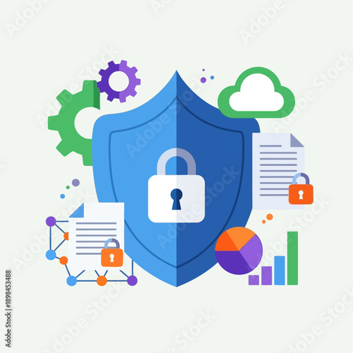 Digital Security Shield with Lock Icon.