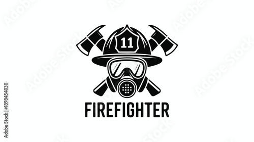 Professional Firefighter Emblem with Helmet, Gas Mask, and Crossed Axes.