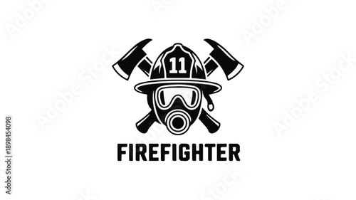 Professional Firefighter Emblem with Helmet, Gas Mask, and Crossed Axes.
