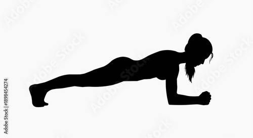 Silhouette of a woman in a plank position with her body aligned and support on her forearms