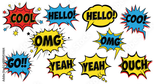 colorful comic speech bubbles with expressions