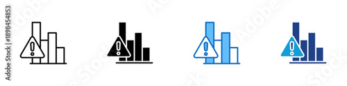 Risk Warning Multiple Style Icon Design Vector - Bar chart with warning sign representing business risk, performance issues, and alert conditions