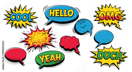 comic speech bubbles with colorful text
