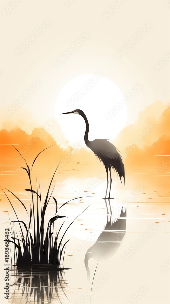 Fototapeta premium Crane in lake outdoors animal nature.