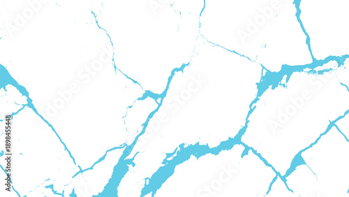 Blue cracks on white marble surface closeup