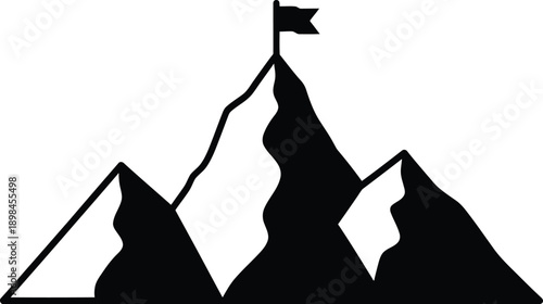 Mountain Peak With Flag Icon Success Achievement Goal Leadership Concept Illustration