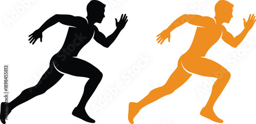 Running Athlete Silhouette Icon In Black And Orange Speed Competition Concept Illustration