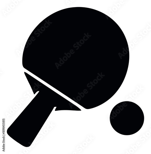 Silhouette illustration of a table tennis paddle and ball depicting sport equipment for a game