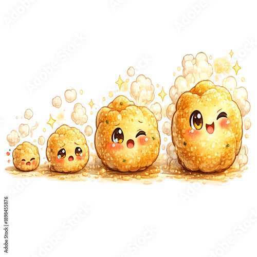 Puffing pork crackling transformation stages