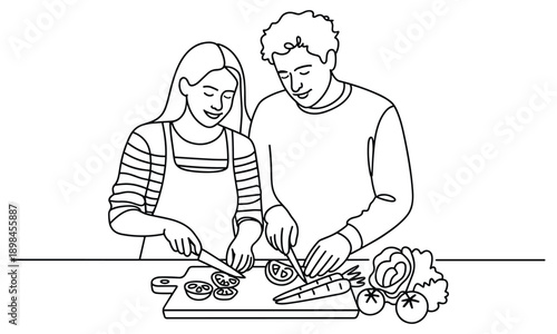 Couple preparing healthy food together on kitchen counter
