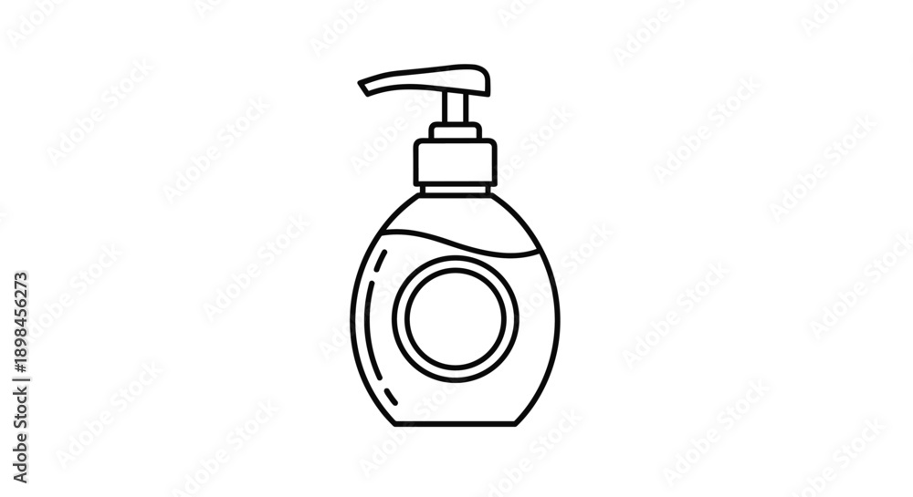 Obraz premium Simple black and white line icon of a liquid soap or lotion dispenser bottle for bathroom and personal hygiene cleaning themes.