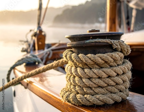 Wallpaper Mural Sailing Boat Rope on Wooden Deck. Torontodigital.ca